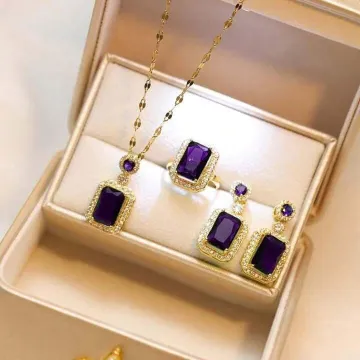 Exquisite Rhinestone Purple Jewelry Set (4 pcs)
